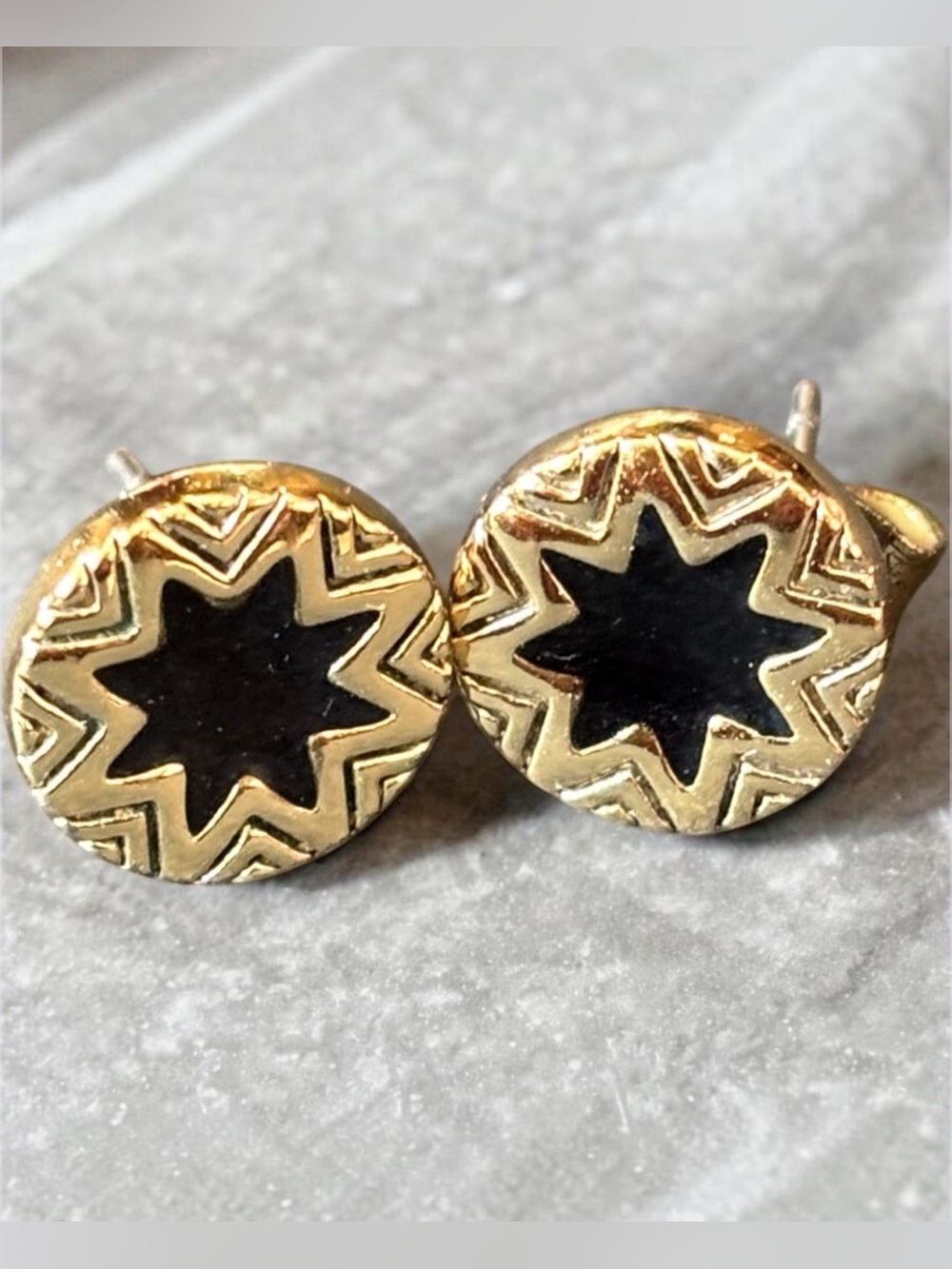 House of Harlow Gold Black Starburst Stud Earrings